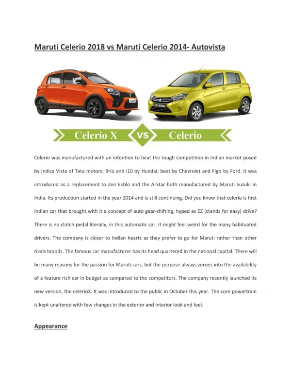 Maruti Celerio 2018 vs Maruti Celerio 2014 Old vs New- Autovista