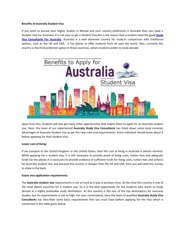 Benefits of Australia Student Visa