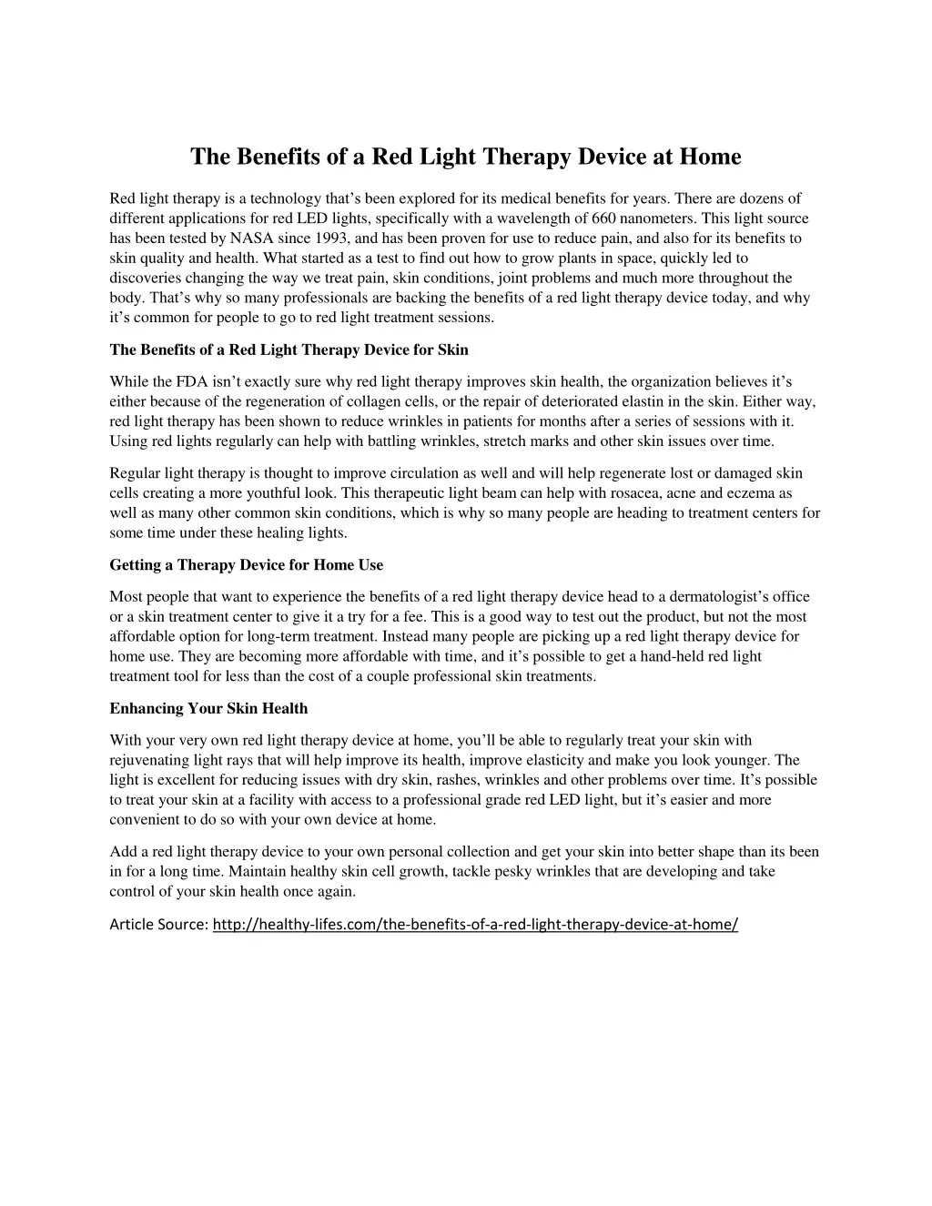 the benefits of a red light therapy device at home