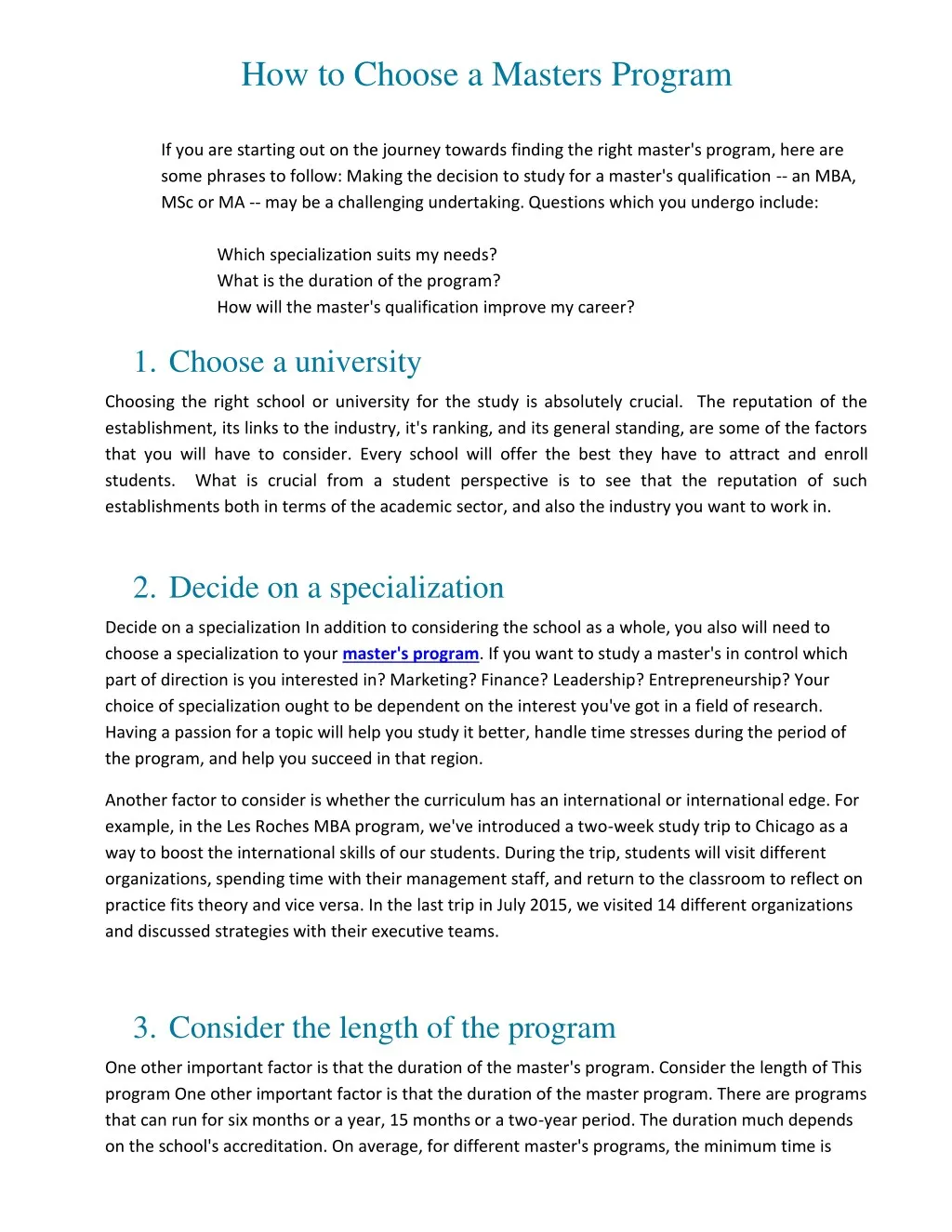 how to choose a masters program