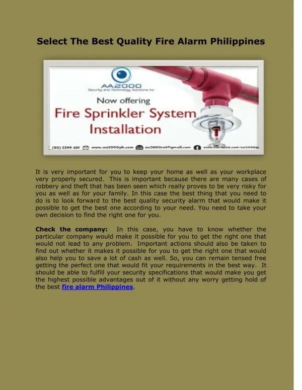 Select The Best Quality Fire Alarm Philippines