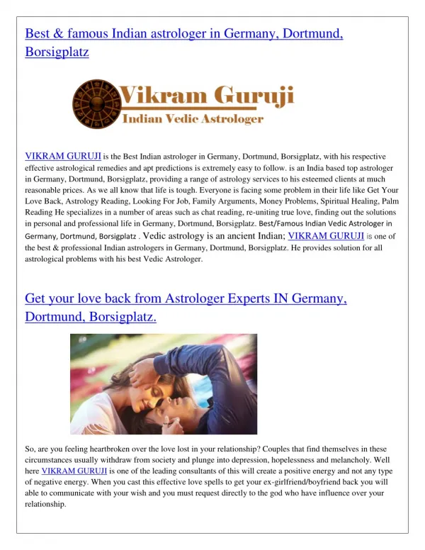 Vikramji Guruji - Best & famous Indian astrologer in Germany, Dortmund, Borsigplatz