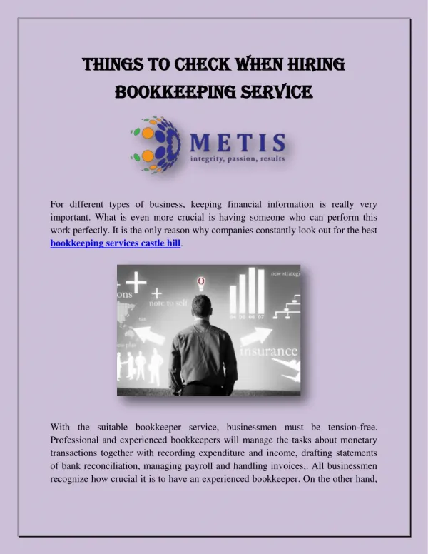 Things To Check When Hiring Bookkeeping Service