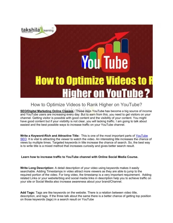 How to Optimize Videos to Rank Higher on YouTube? | Takshilalearning