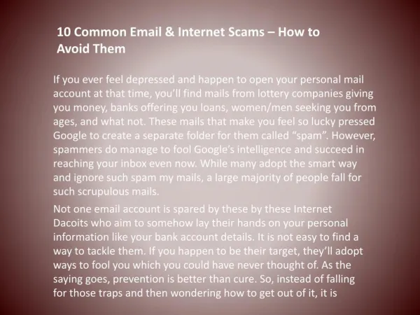 10 Common Email & Internet Scams â€“ How to AvoidÂ Them