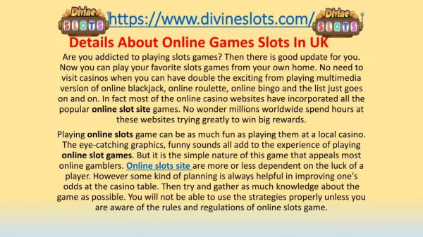 Details About Online Games Slots In UK