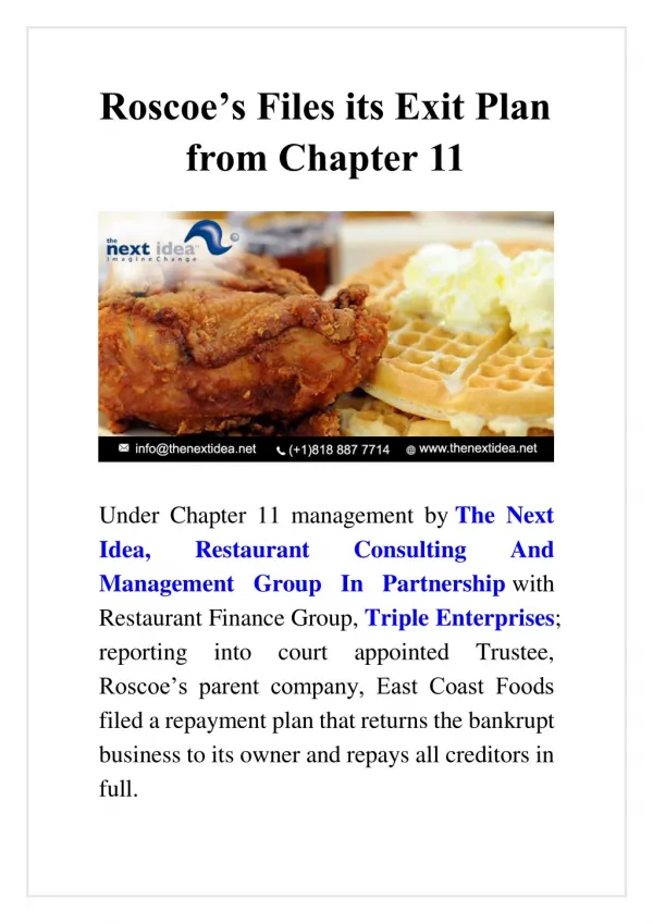 Roscoe’s Files its Exit Plan from Chapter 11