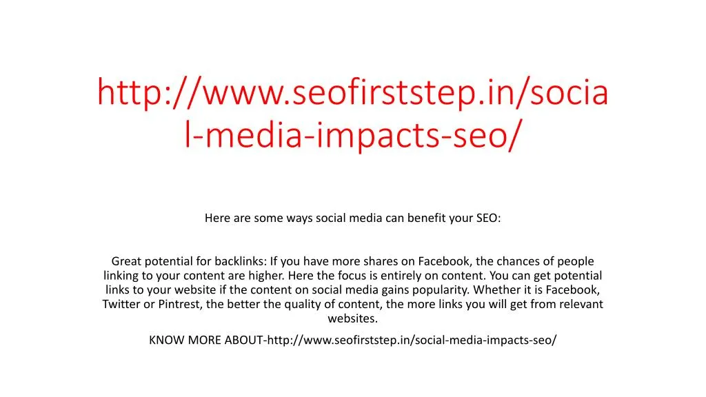 http www seofirststep in social media impacts seo