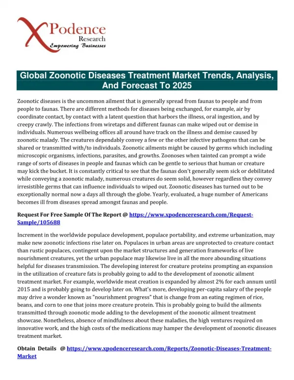 New report examines the Zoonotic Diseases Treatment Market from 2017 to 2025