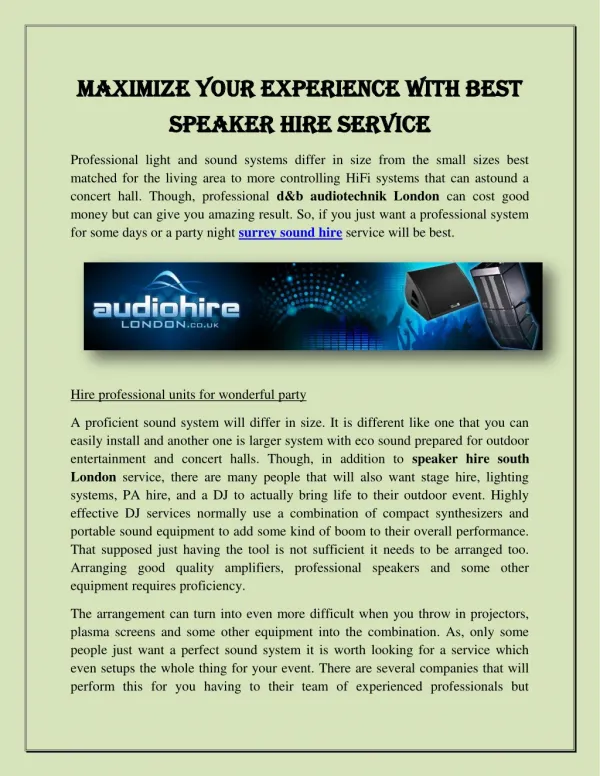 Maximize Your Experience with Best Speaker Hire Service