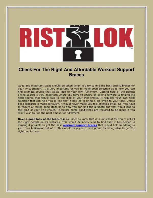 Check for the right and affordable workout support braces ristloks
