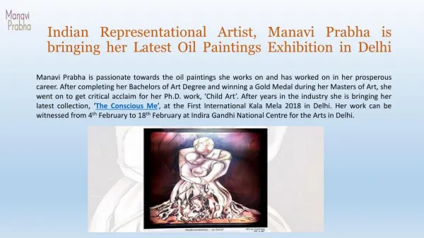 Indian Representational Artist, Manavi Prabha is bringing her Latest Oil Paintings Exhibition in Delhi