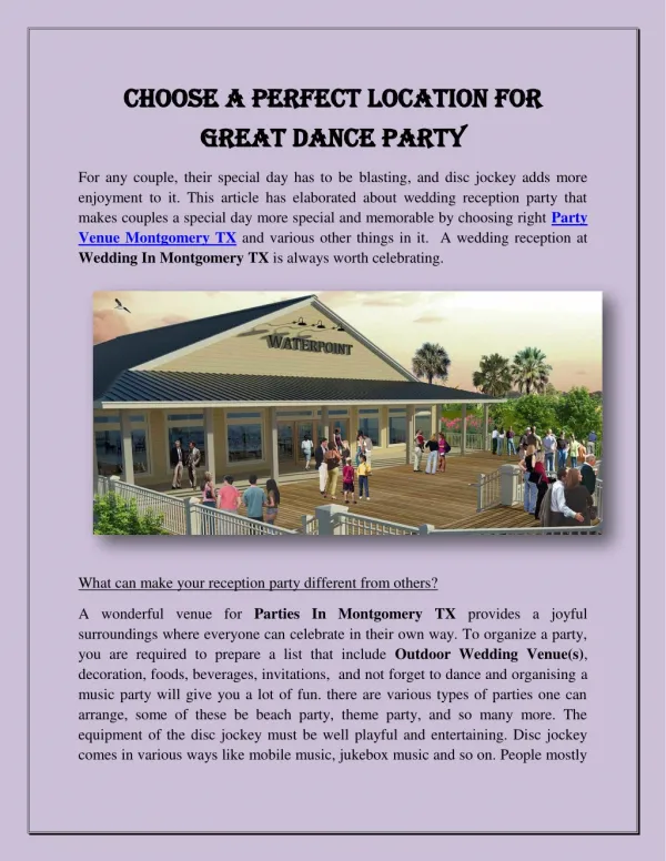 Choose A Perfect Location For Great Dance Party