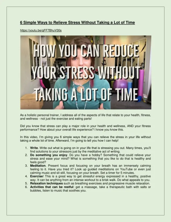6 Simple Ways to Relieve Stress Without Taking a Lot of Time