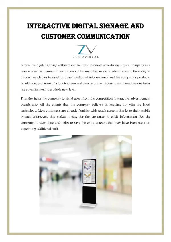 Interactive Digital Signage And Customer Communication