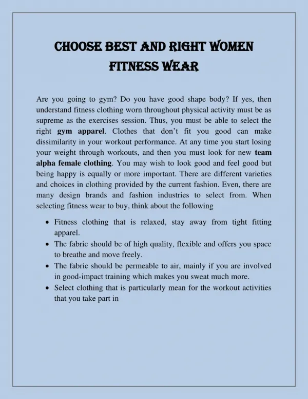 Choose Best and Right Women Fitness Wear