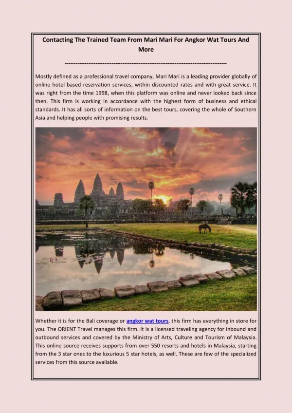 Contacting The Trained Team From Mari Mari For Angkor Wat Tours And More