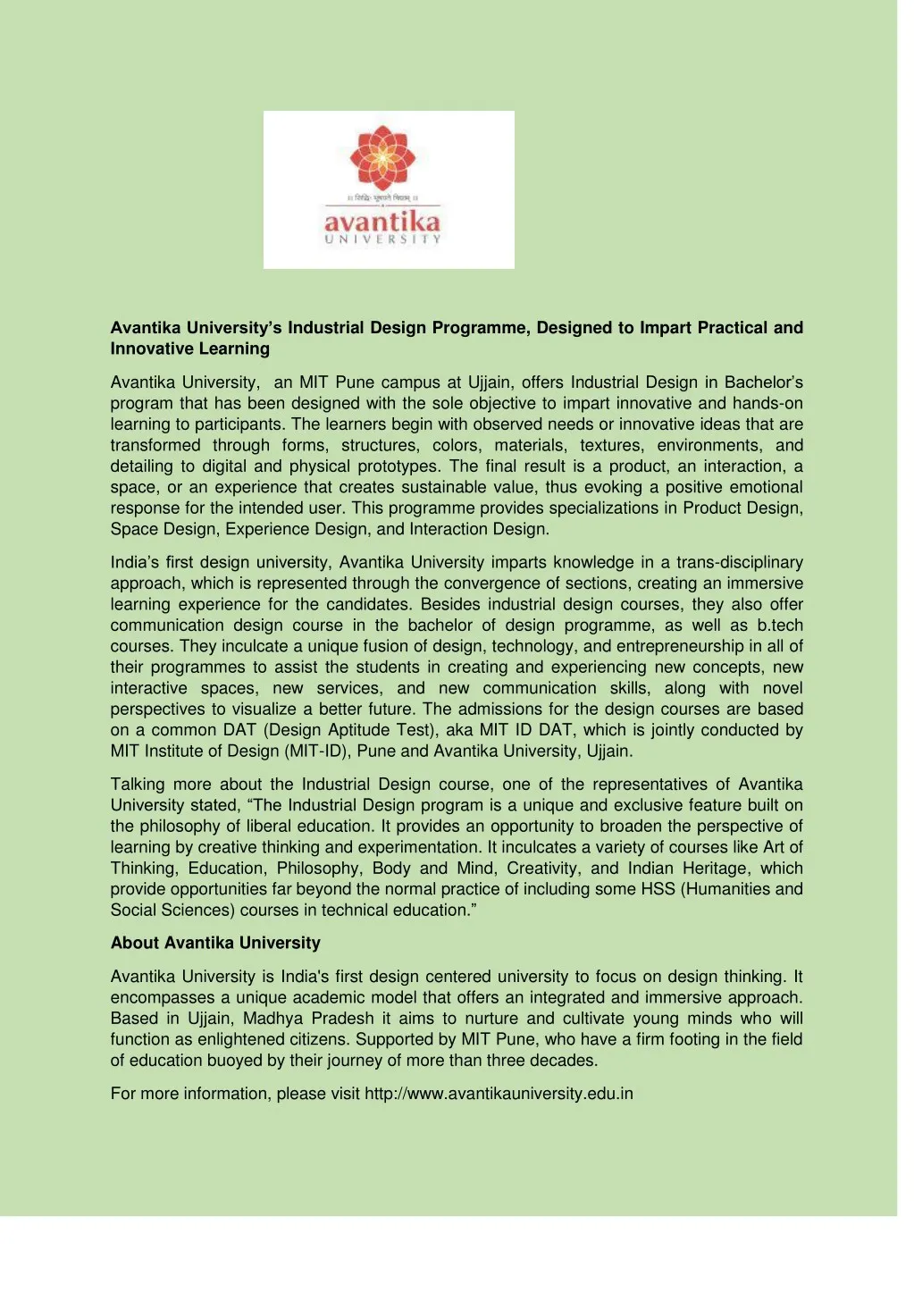 avantika university s industrial design programme