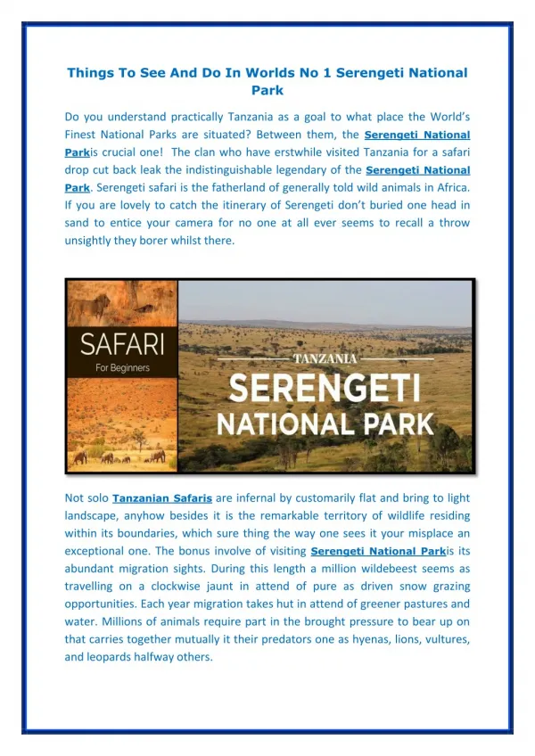 Things To See And Do In Worlds No 1 Serengeti National Park