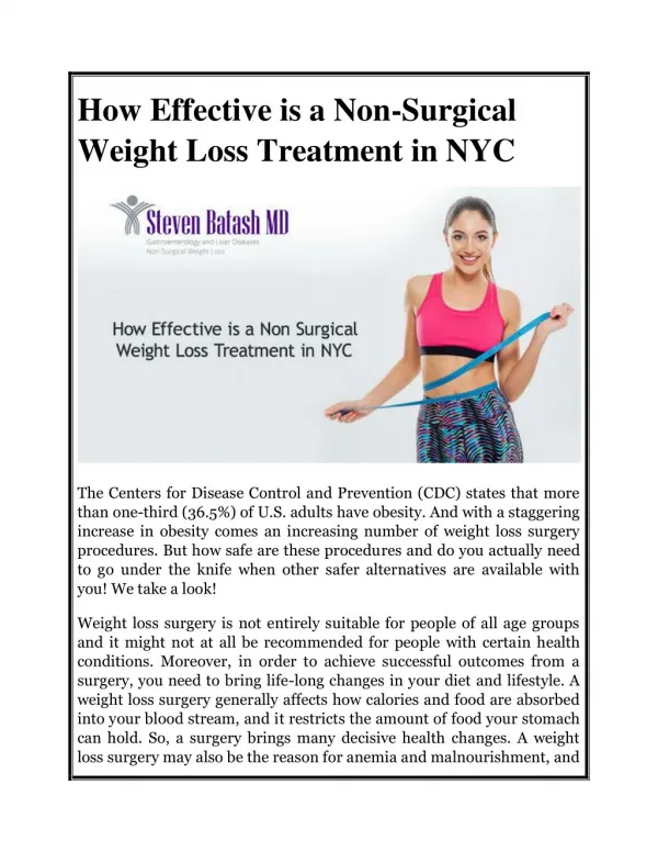 How Effective is a Non-Surgical Weight Loss Treatment in NYC