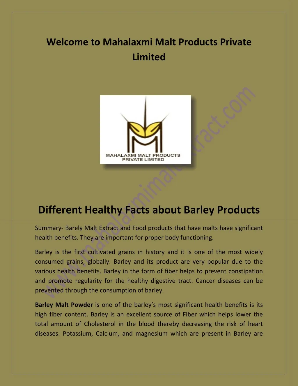 welcome to mahalaxmi malt products private limited