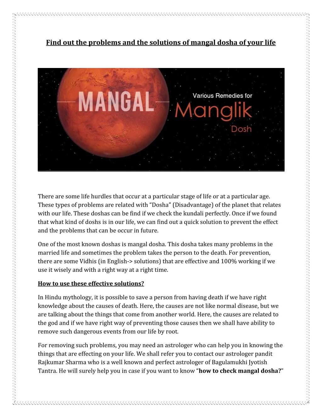 find out the problems and the solutions of mangal