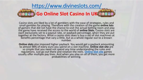 Go Online Slot Casino In UK