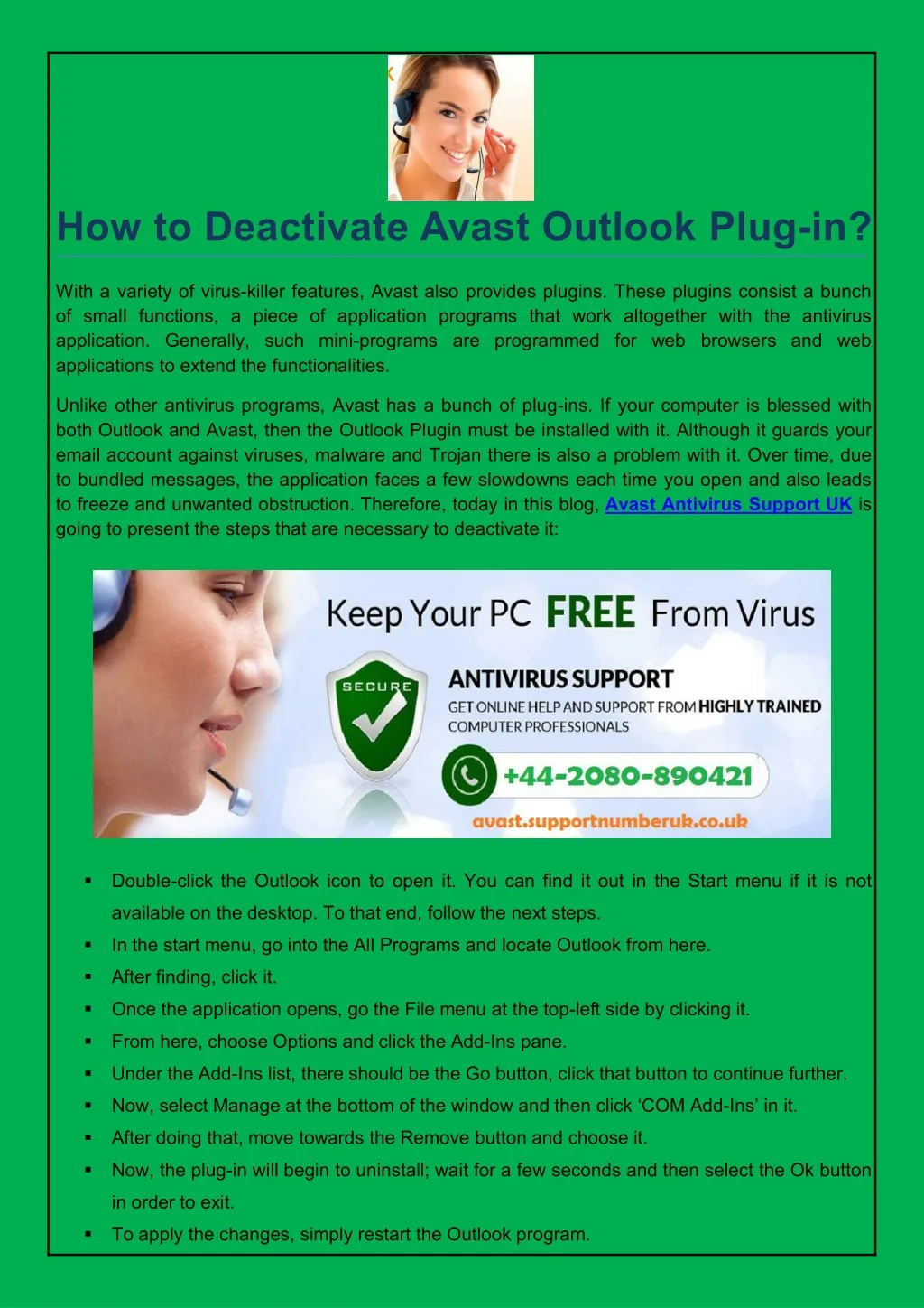 how to deactivate avast outlook plug in