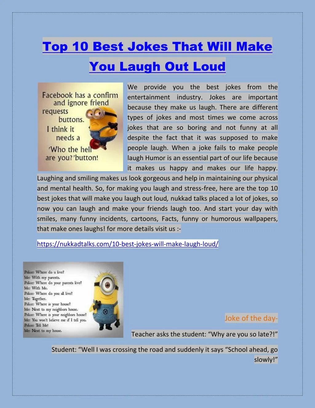 PPT Top 10 Best Jokes That Will Make You Laugh Out Loud PowerPoint