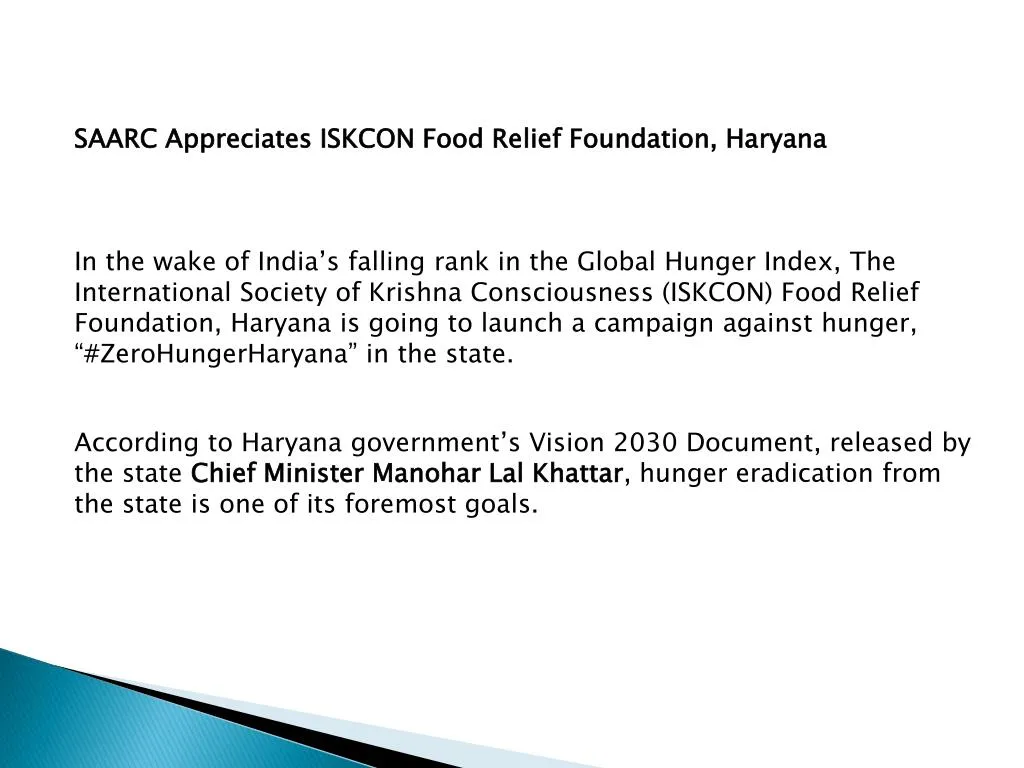 saarc appreciates iskcon food relief foundation