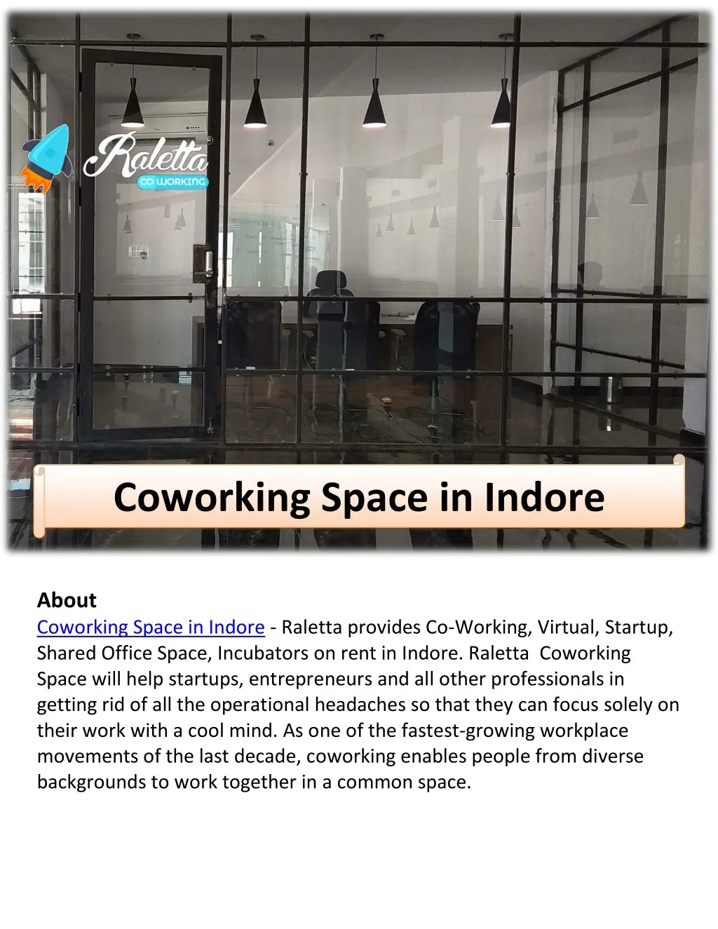 about coworking space in indore raletta provides