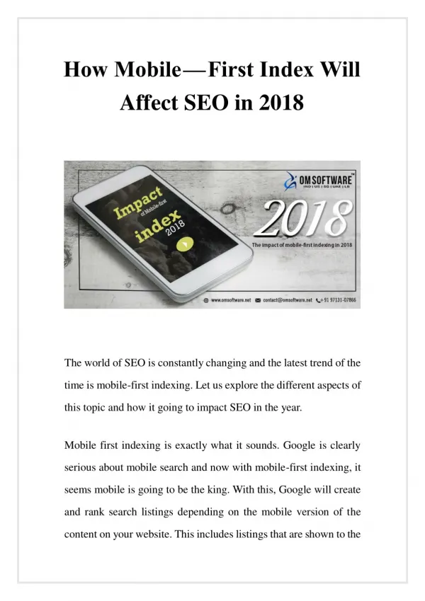 How Mobile - First Index Will Affect SEO in 2018