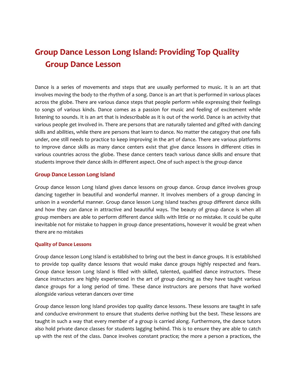 group dance lesson long island providing