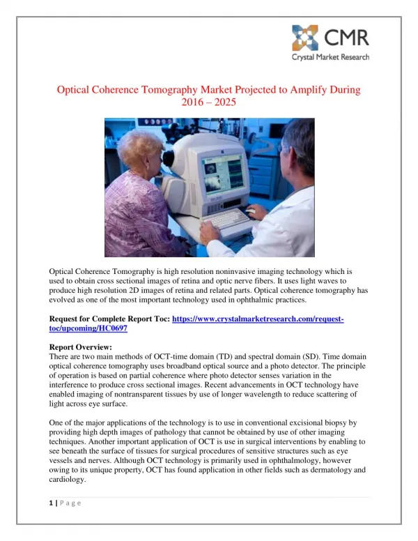 Optical Coherence Tomography Market Size, Share, Growth, Trends and Forecast 2016 - 2025