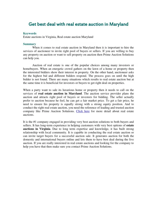 Get best deal with real estate auction in Maryland