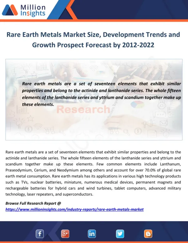 Rare Earth Metals Market Size, Development Trends and Growth Prospect Forecast by 2012-2022