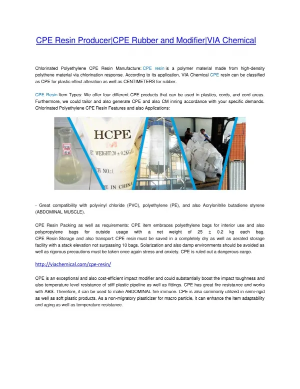 Chlorinated Polyvinyl Chloride CPVC Resin Manufacture