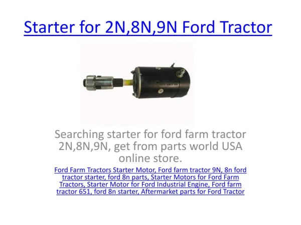 Ford Farm Tractors Starter Motor