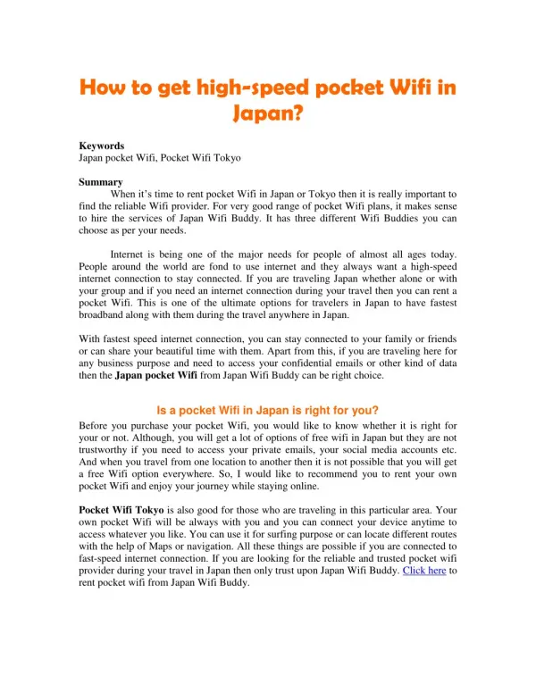 How to get high-speed pocket Wifi in Japan?