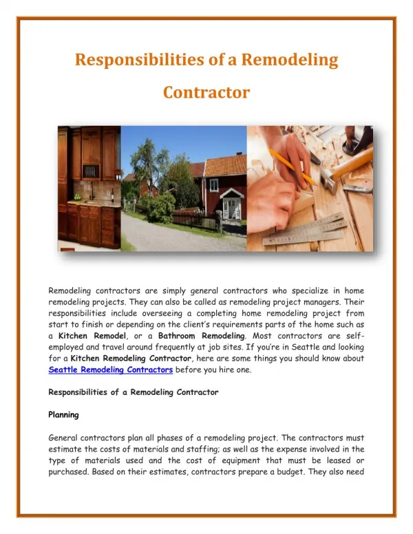 Responsibilities of a Remodeling Contractor