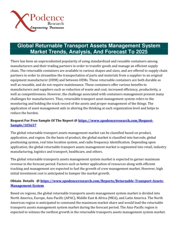 New study: Global Returnable Transport Assets Management System Market 2017-2025