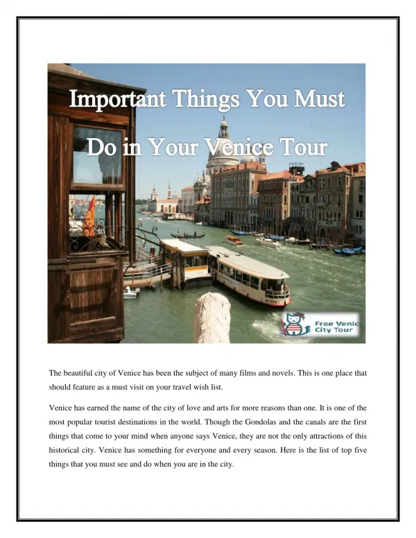 Important Things You Must Do in Your Venice Tour