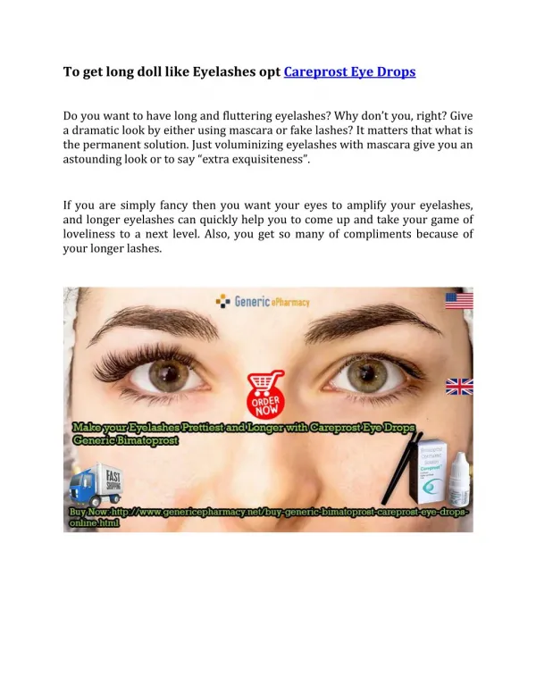 Buy Careprost Eye Drops Generic Bimatoprost in USA UK at GenericEPharmacy