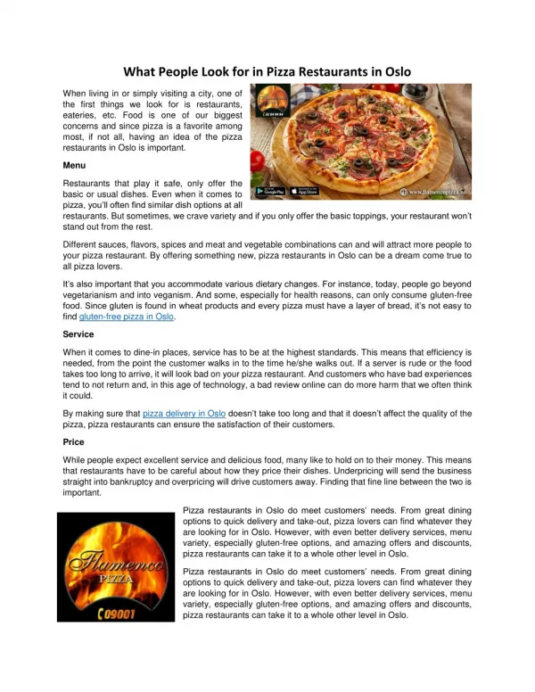 Pizza Levering Oslo | Pizza Tilbud | Glutenfri | Flamenco Pizza Oslo | Official