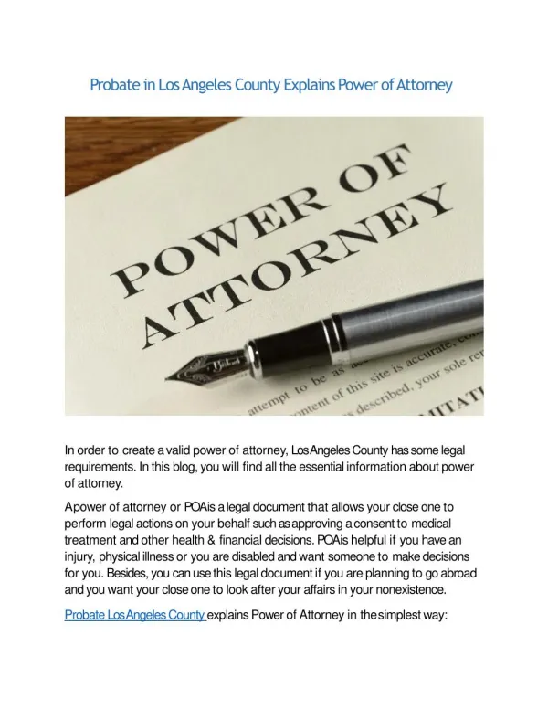 Probate in Los Angeles County Explains Power of Attorney