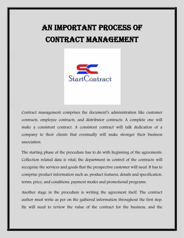 An Important Process of Contract Management