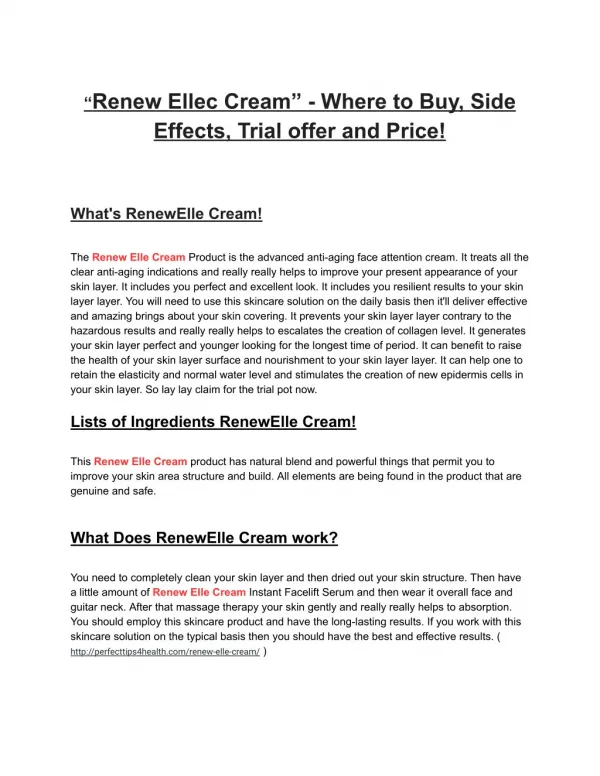 “Renew Ellec Cream” - Where to Buy, Side Effects, Trial offer and Price!