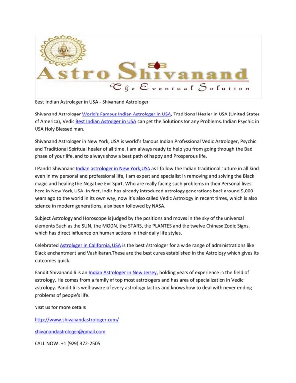 Best Indian Astrologer in USA - Shivanand Astrologer