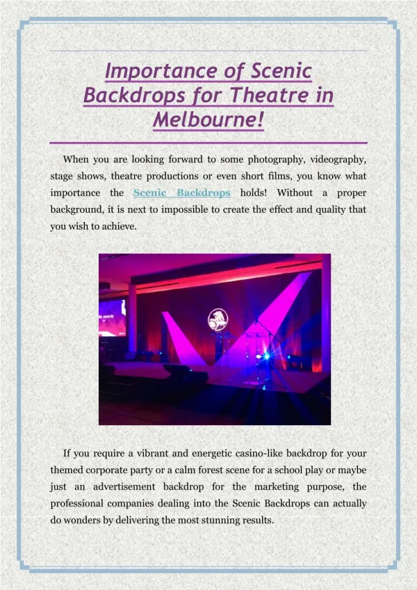 Importance of Scenic Backdrops for Theatre in Melbourne