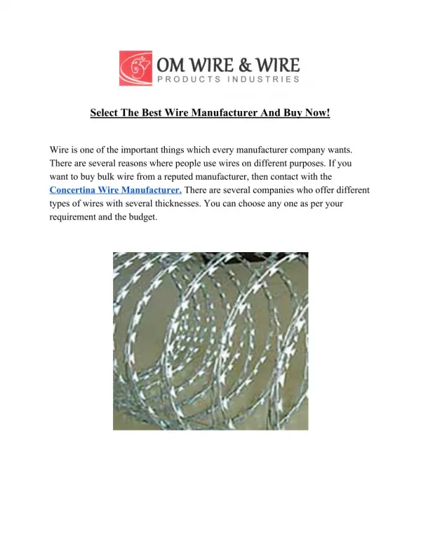 Select The Best Wire Manufacturer And Buy Now!